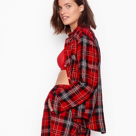 NWT VS M Cotton Flannel PJ Set Red Black Plaid - Picture 4 of 16